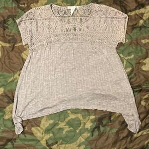 G‎ Collection grey lace babydoll top flowy rayon flaw